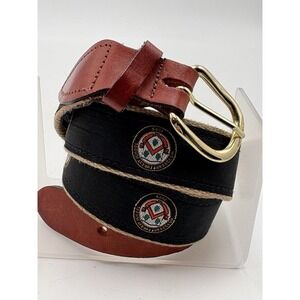 CCB Cape Cod Belt Mens Sz 32 Woodberry Forest School Canvas Leather Brass